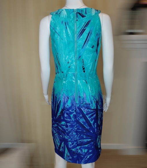 SPENSE TROPICAL PALM LEAF PRINT DRESS, BLUE/ GREEN 6 - Picture 5 of 8